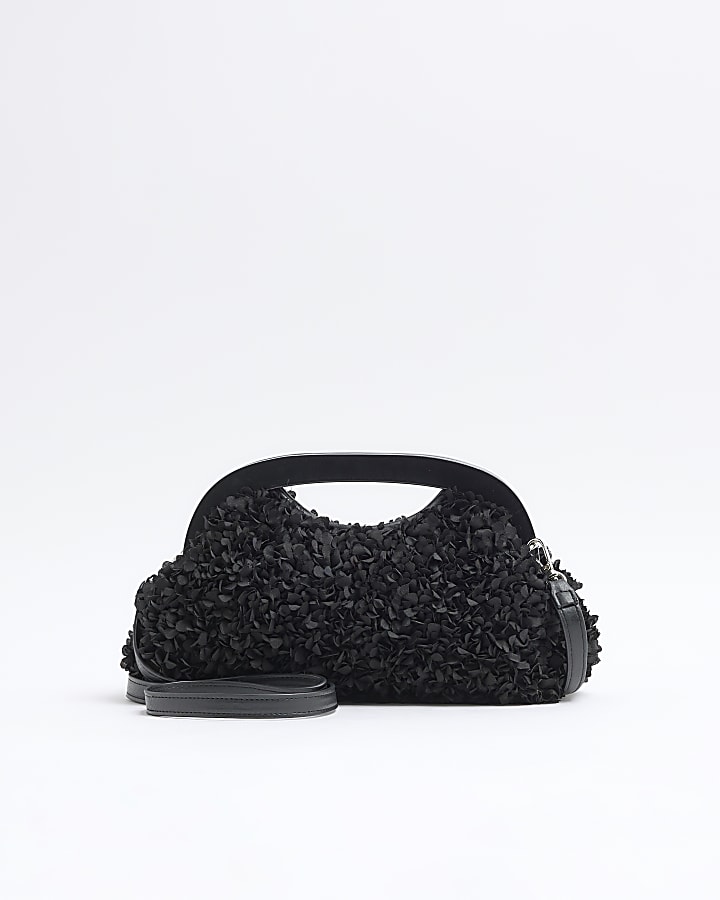 Black 3D Floral Frame Clutch Bag