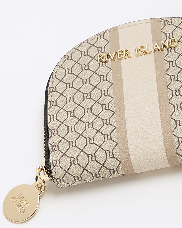 Beige Mini Curved Monogram Zip Around Purse