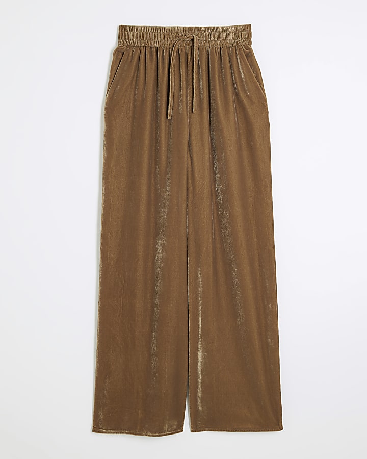 Gold Velvet Wide Leg Trousers