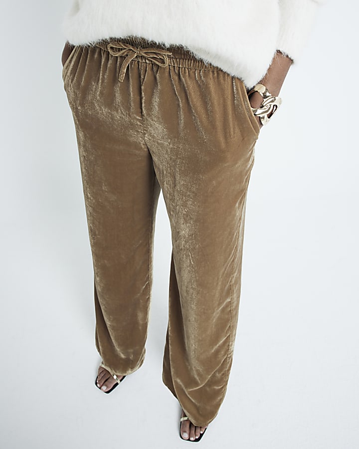 Gold Velvet Wide Leg Trousers