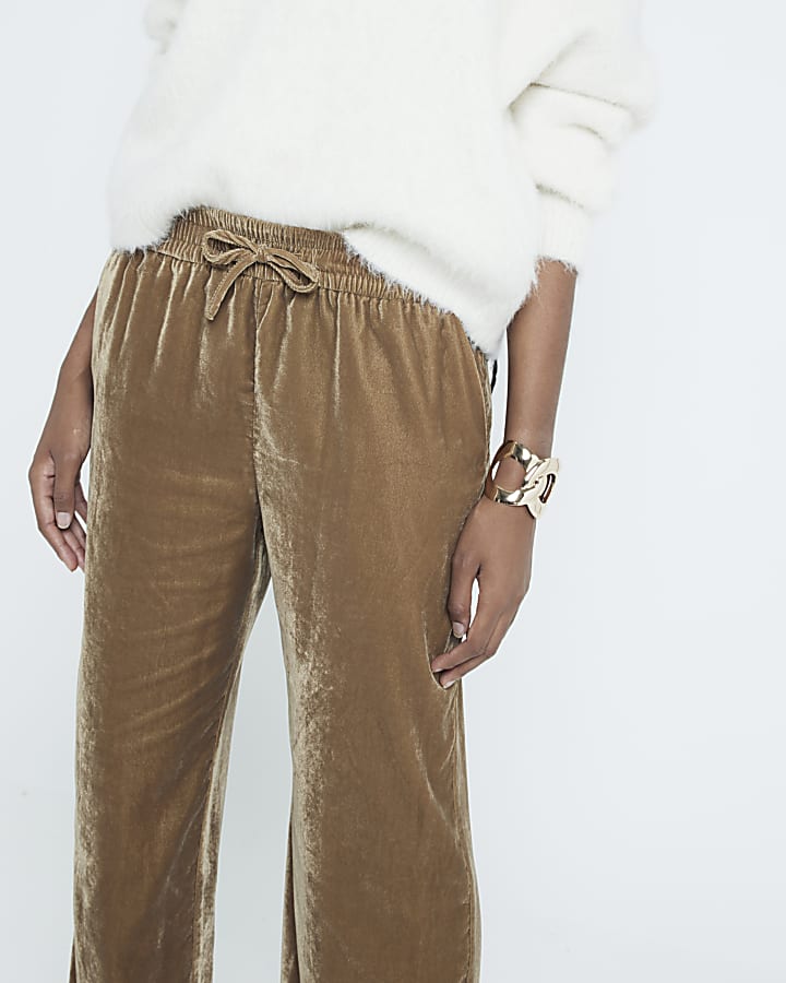 Gold Velvet Wide Leg Trousers