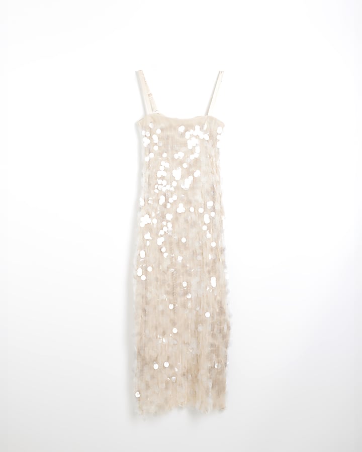 Petite Cream Sequin Slip Maxi Dress