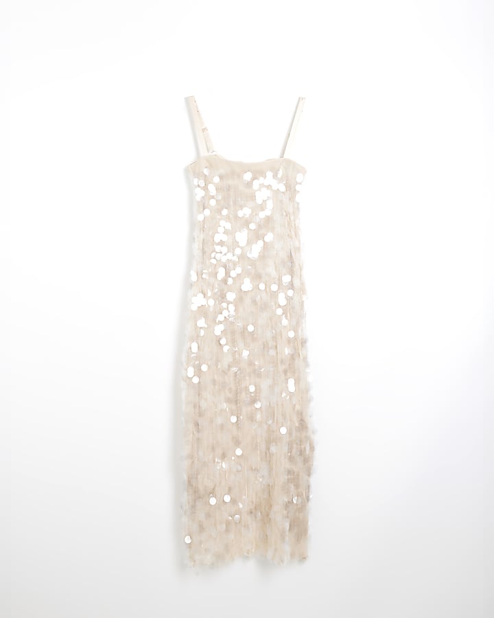 Petite Cream Sequin Slip Dress