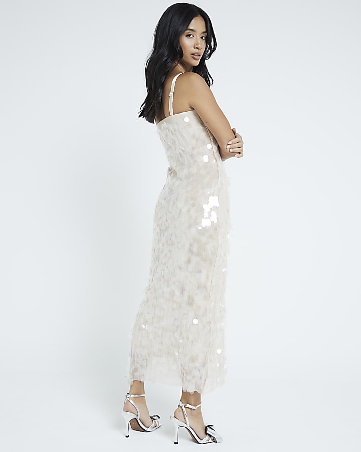Petite Cream Sequin Slip Maxi Dress