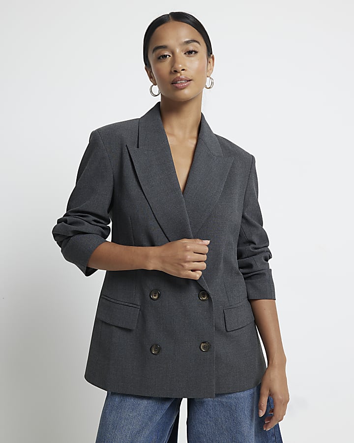 Petite Grey Double Breasted Blazer