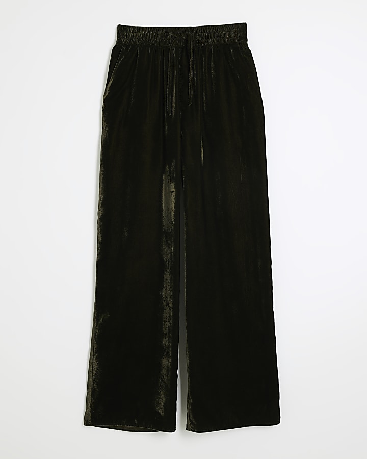 Green Velvet Wide Leg Trousers