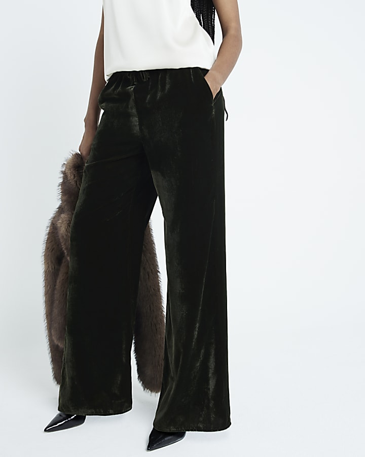 Green Velvet Wide Leg Trousers