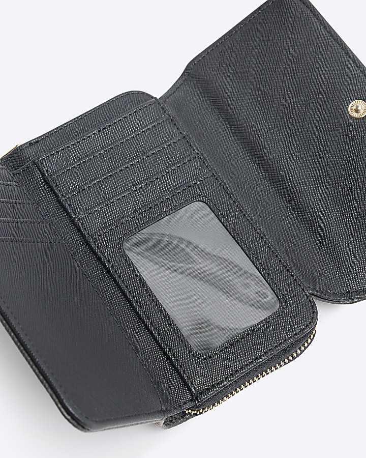 Black Floral Embossed Flap Purse