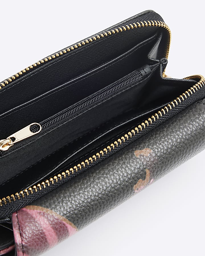 Black Floral Embossed Flap Purse