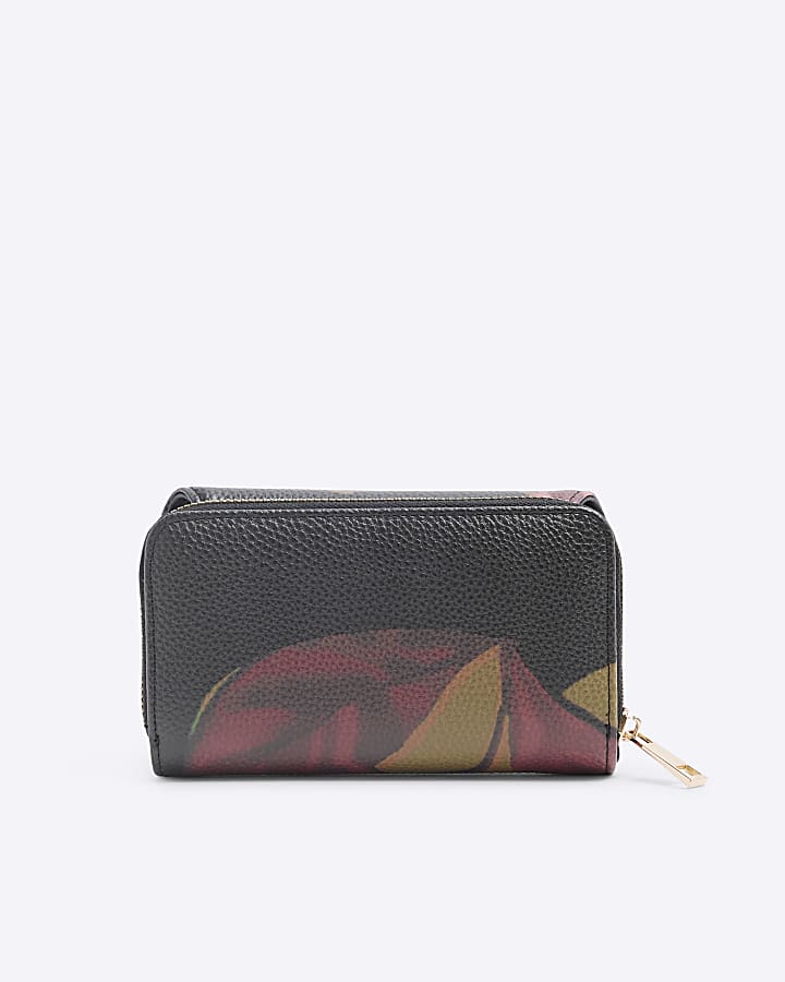 Black Floral Embossed Flap Purse