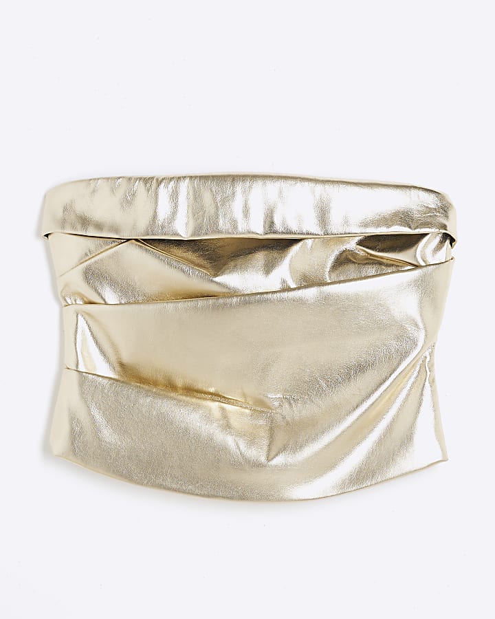 Petite Gold Faux Leather Bandeau Top