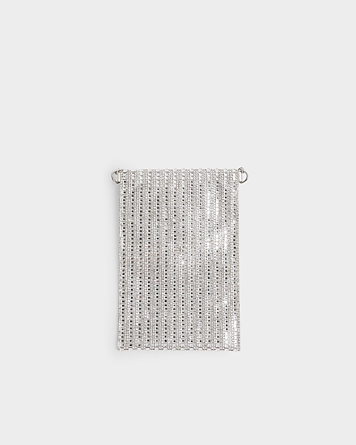 Silver Diamante Phone Cross Body