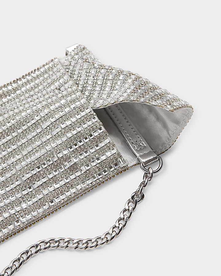 Silver Diamante Phone Cross Body