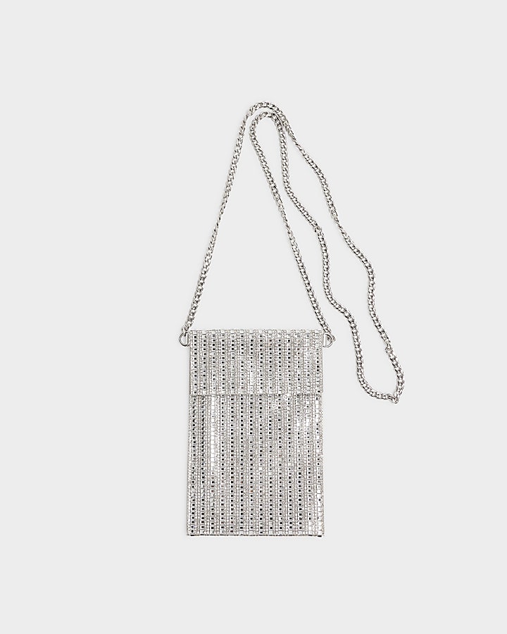 Silver Diamante Phone Cross Body