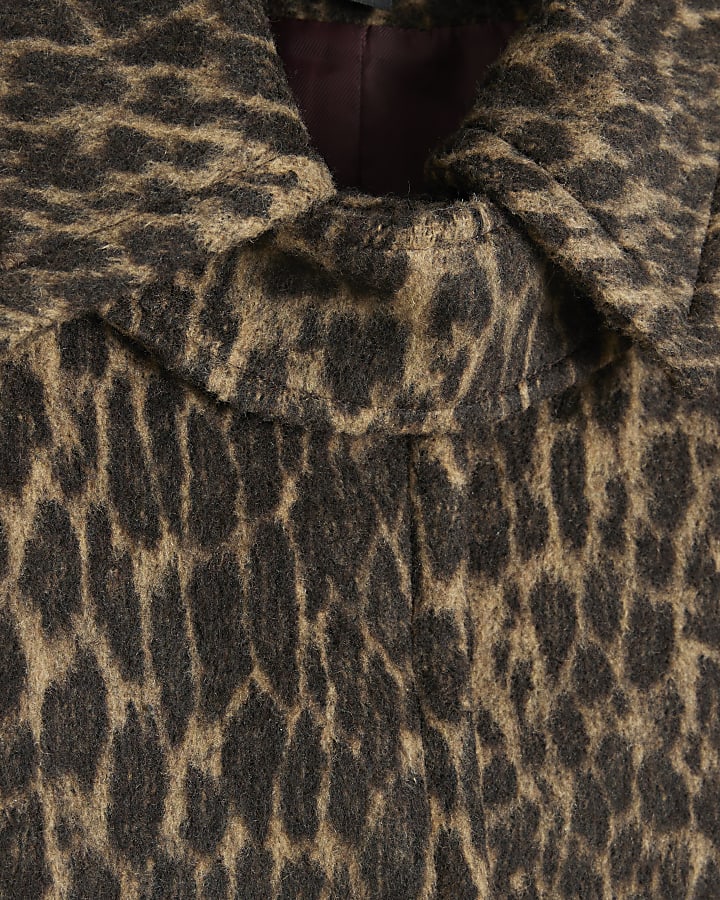 Plus Brown Leopard Funnel Neck Coat