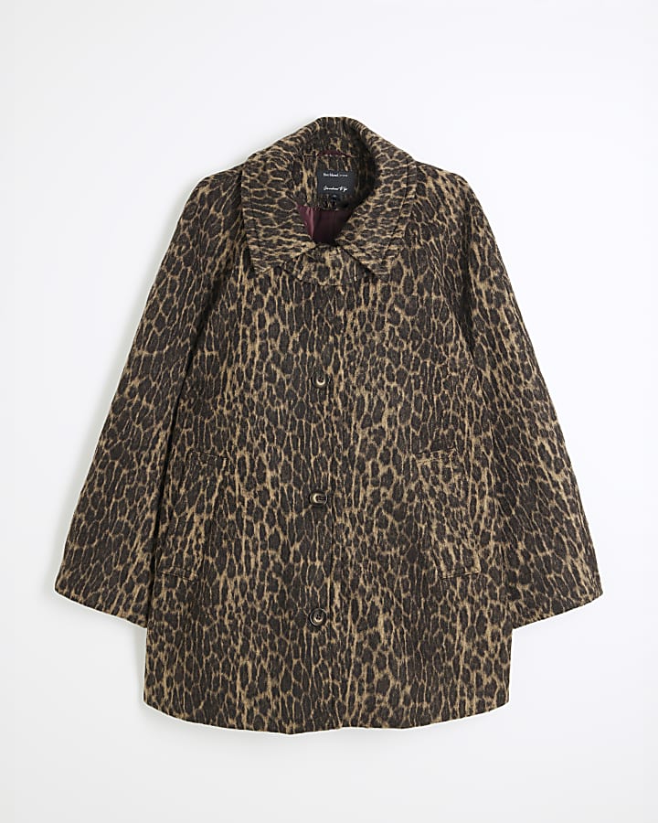 Plus Brown Leopard Funnel Neck Coat