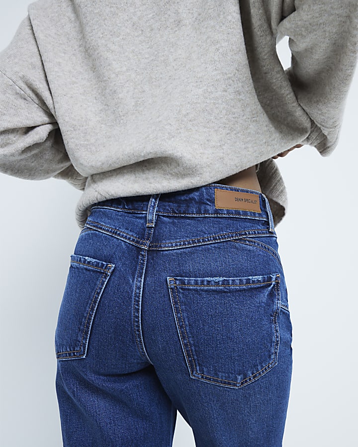 Petite Blue High Rise Sculpted Mom Jeans