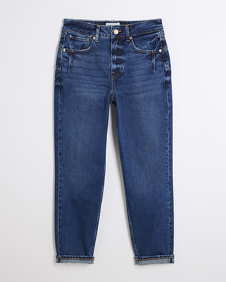 Petite Blue High Rise Sculpted Mom Jeans