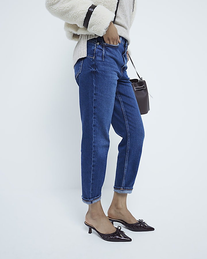 Petite Blue High Rise Sculpted Mom Jeans