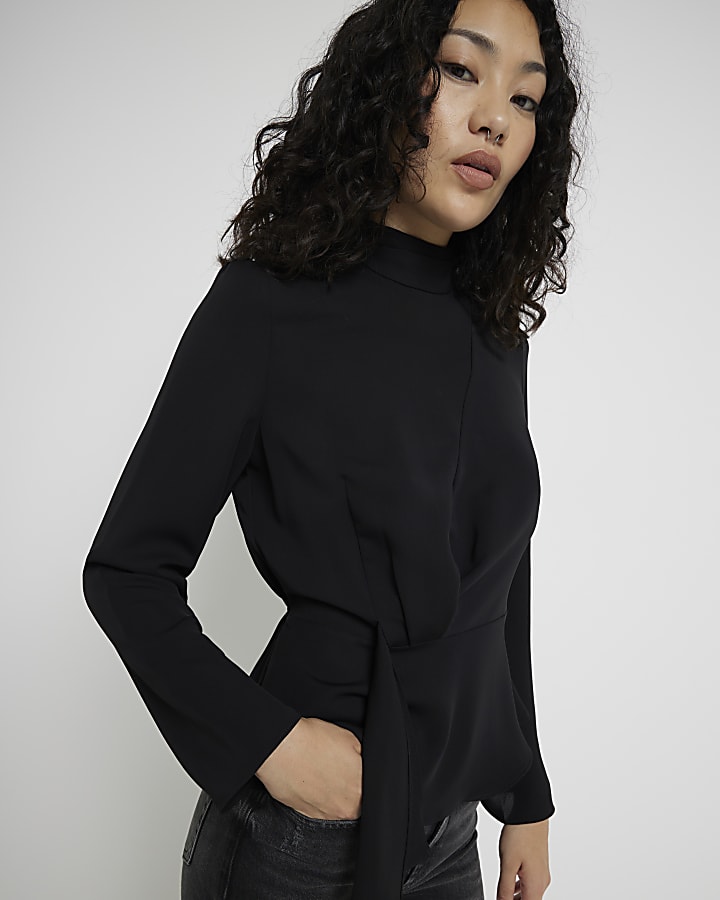 Black Drape front long sleeve Top