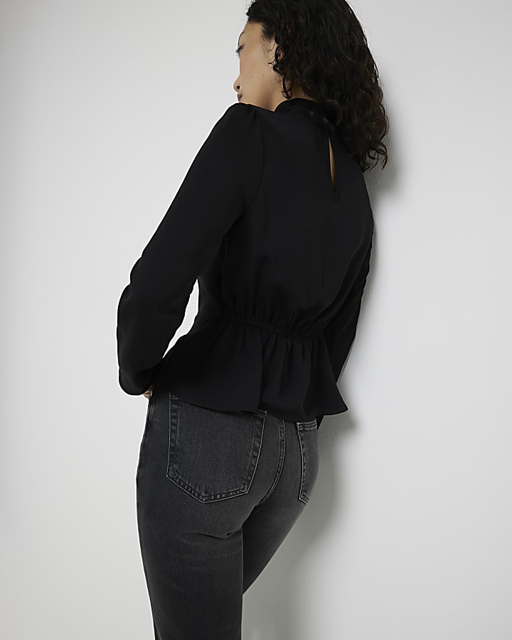 Black Drape front long sleeve Top