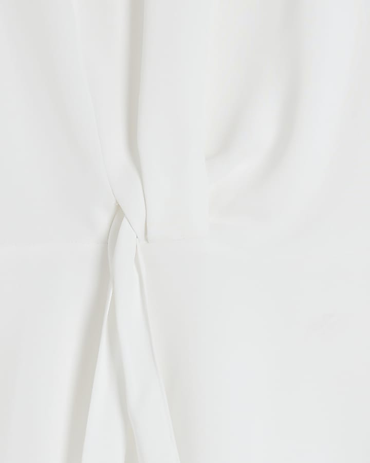 White Drape front long sleeve Top