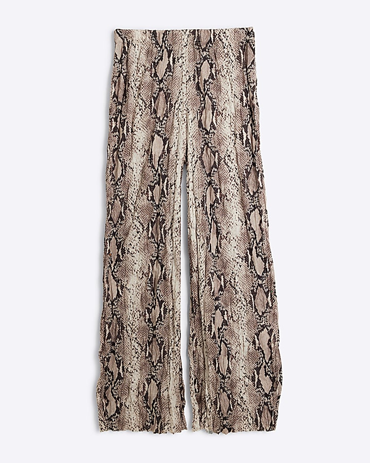 White snake print wide leg trousers