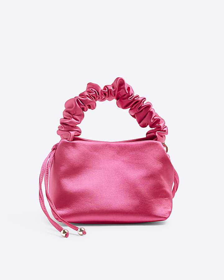 Pink Satin Grab Handle Cross Body Bag