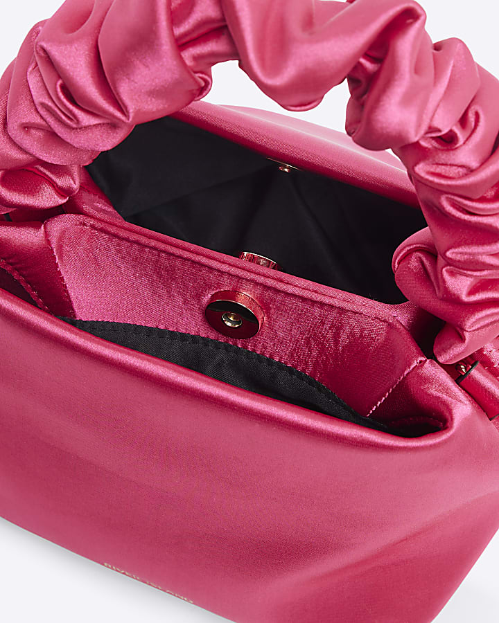 Pink Satin Grab Handle Cross Body Bag