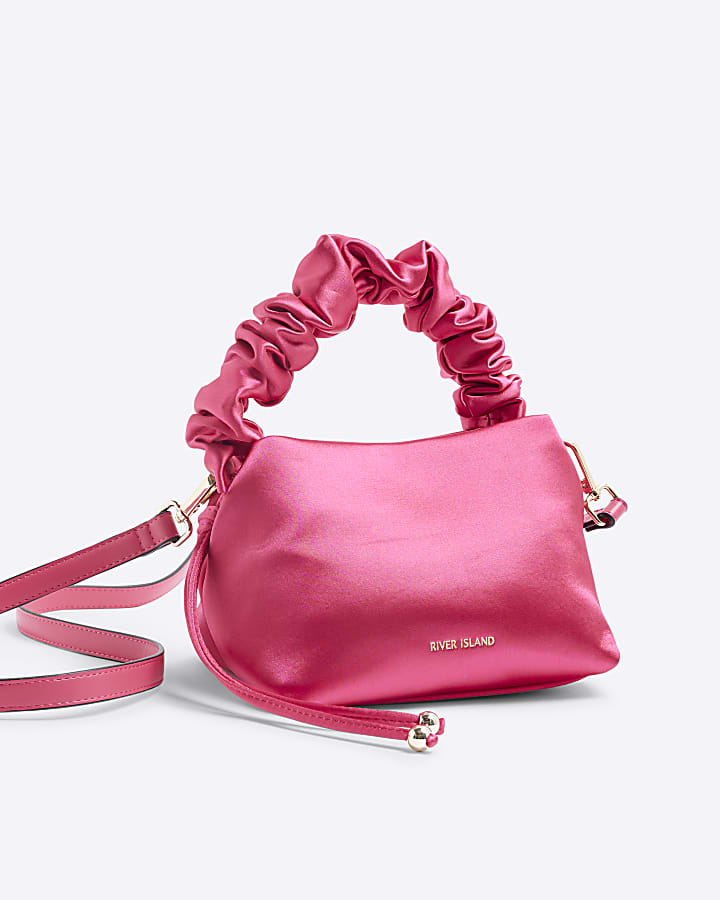 Pink Satin Grab Handle Cross Body Bag