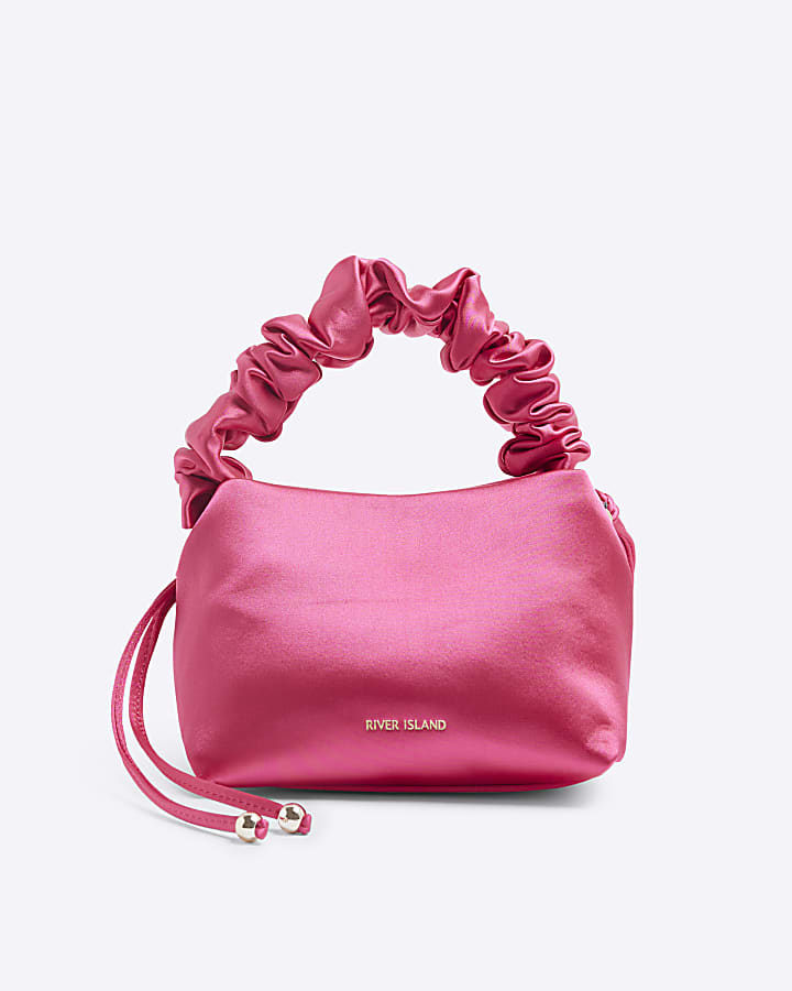 Pink Satin Grab Handle Cross Body Bag