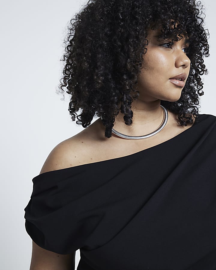 Plus Black off the shoulder draped top