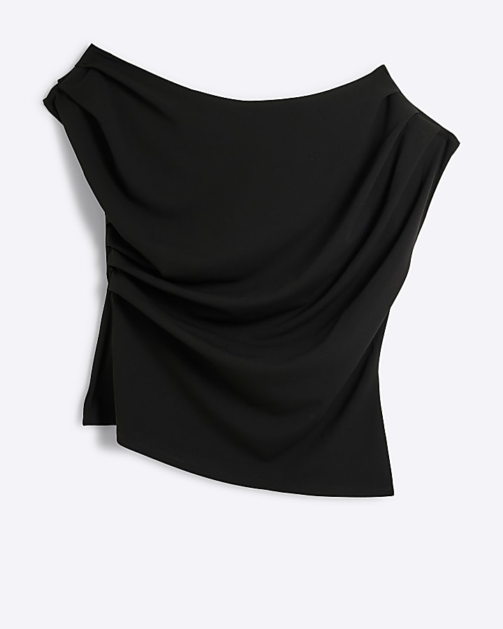 Plus Black off the shoulder draped top