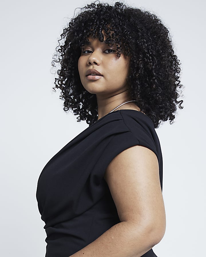 Plus Black off the shoulder draped top