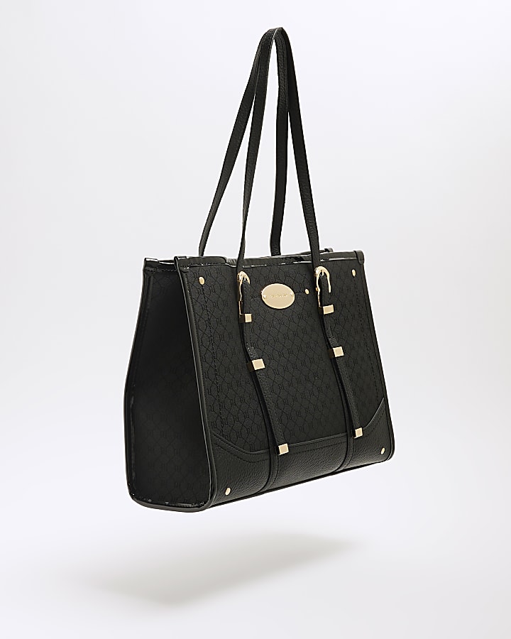 Black Jacquard Buckle Tote Bag