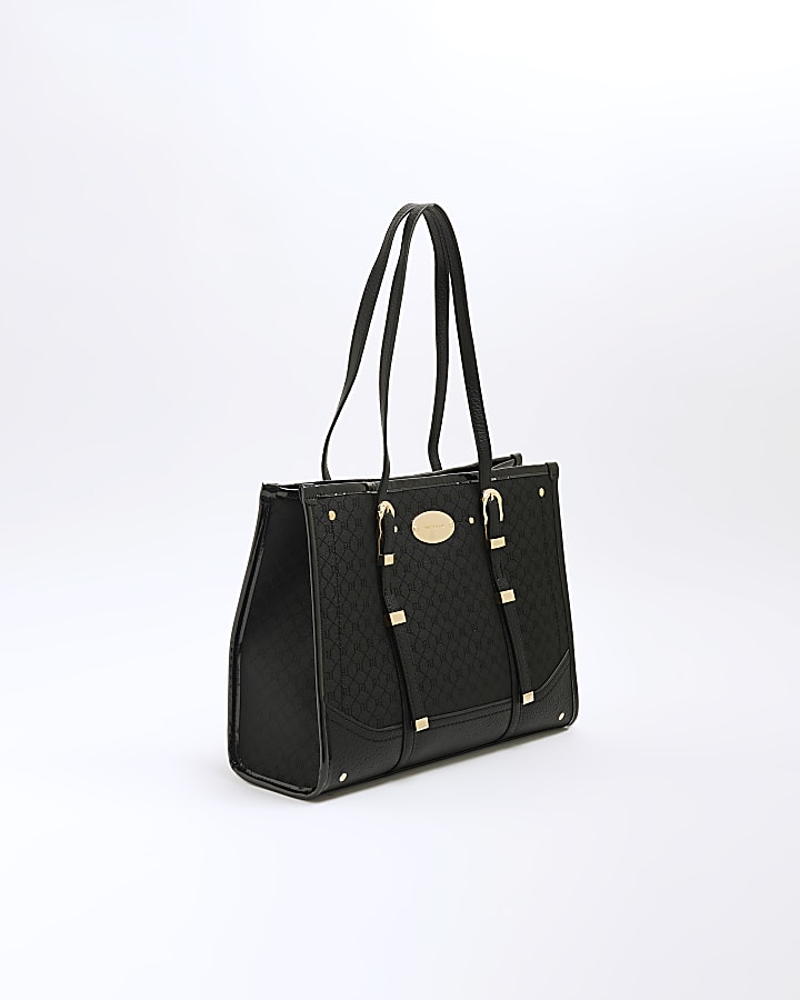 Black Jacquard Buckle Tote Bag