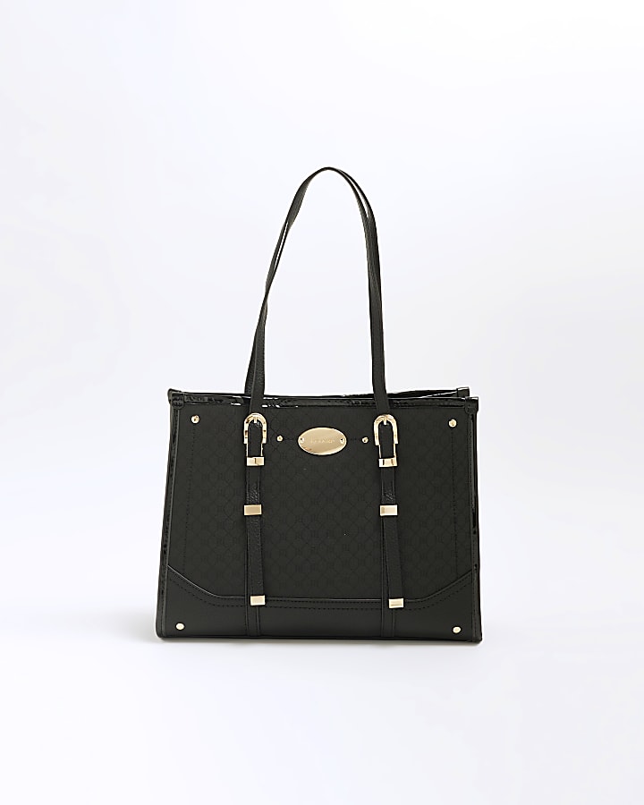 Black Jacquard Buckle Tote Bag