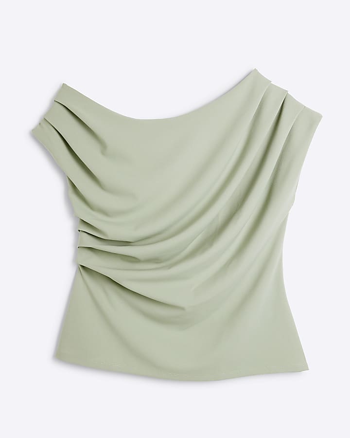Plus Green off shoulder Drape Top