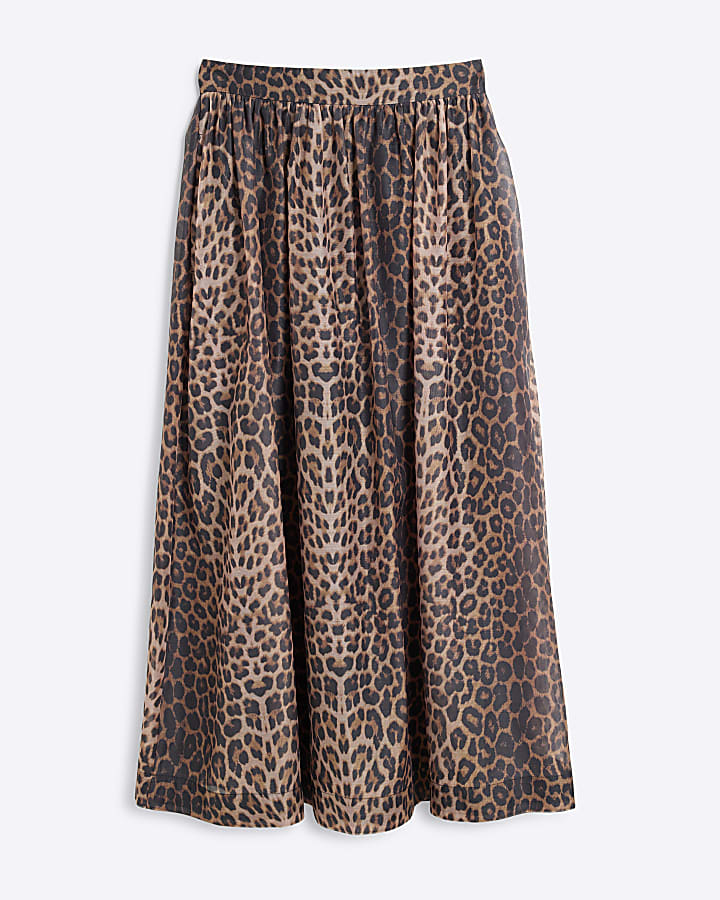 Brown leopard Organza maxi skirt