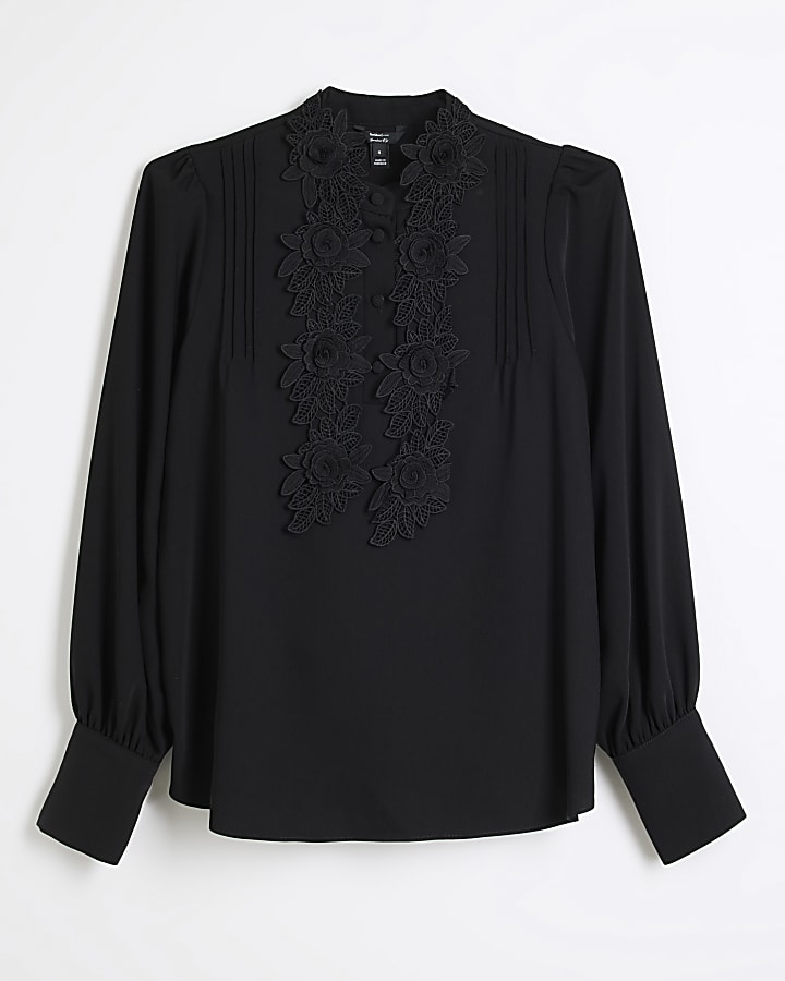 Black floral detail long sleeve Blouse