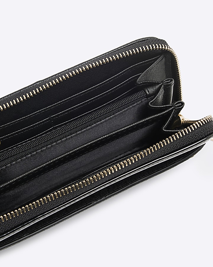Black Floral Zip Around Purse