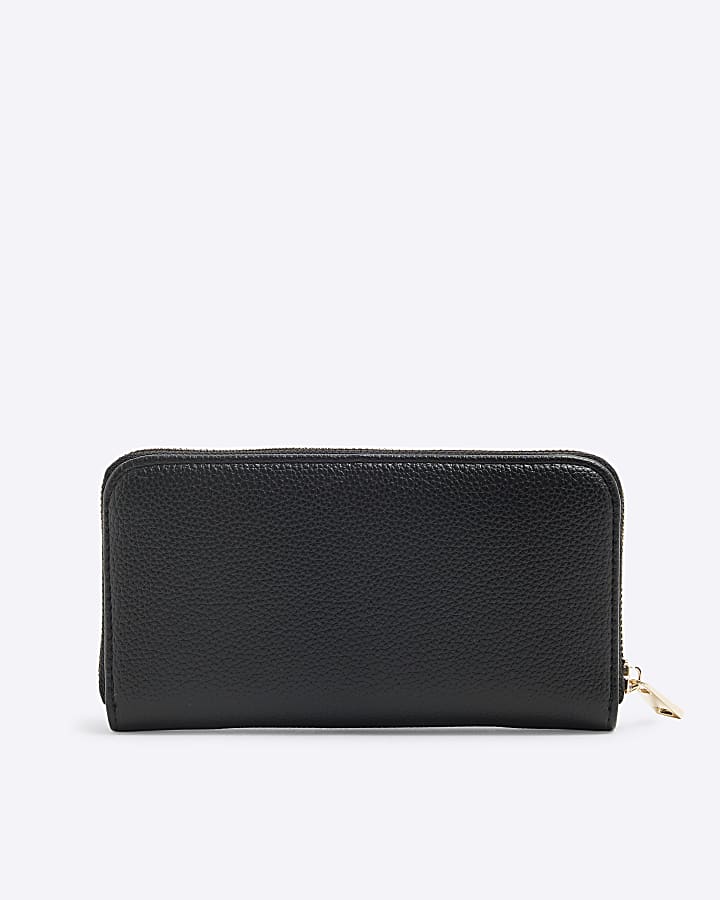 Black Floral Zip Around Purse