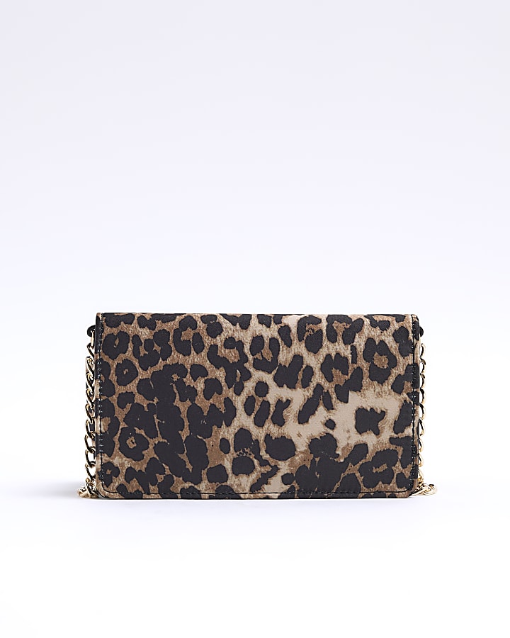 Brown Leopard Satin Bow Purse Cross Body Bag