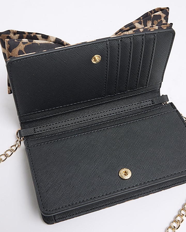 Brown Leopard Satin Bow Purse Cross Body Bag