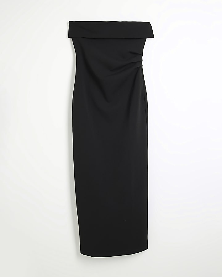 Black scuba bandeau midi dress