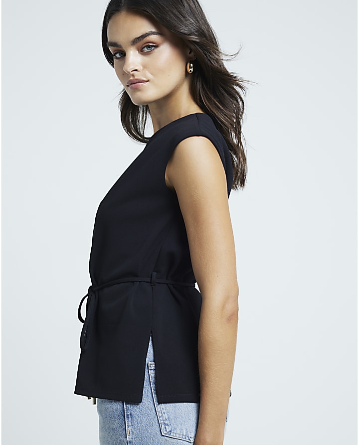 Black belted tank top