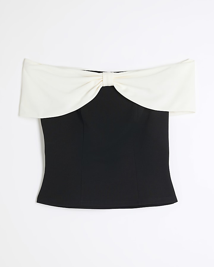 Black Bardot Bow Top