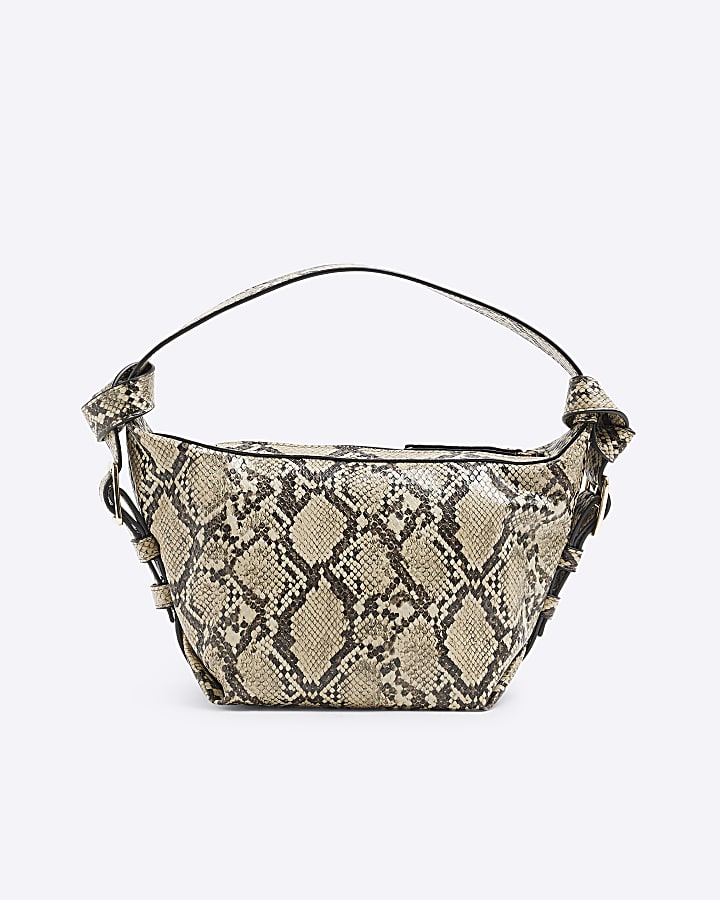 Beige Snake Print Shoulder bag