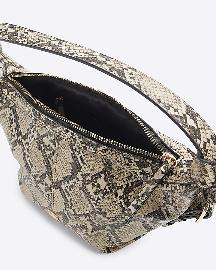 Beige Snake Print Shoulder bag