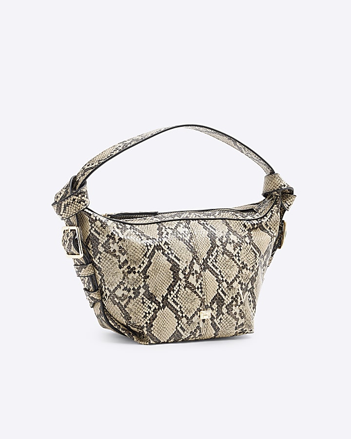 Beige Snake Print Shoulder bag